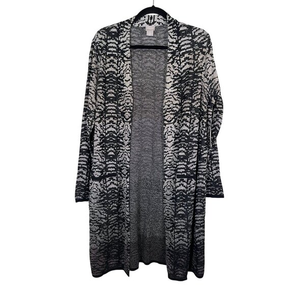 Chicos Metallic Cardigan L Black Boho Western Old Money Preppy Classic Chic 90s - Picture 1 of 11